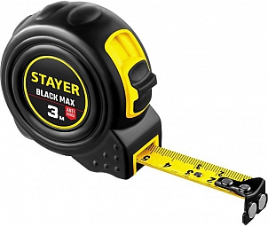 Рулетка STAYER BLACKMAX 3х16 (прорезин. корпус, два фикс., магнит)